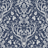 Escape to the Forest Navy Peel & Stick Wallpaper with Whimsical Damask Forest Motif - NuWallpaper NUS3680