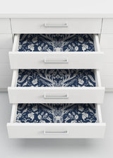 Escape to the Forest Navy Peel & Stick Wallpaper with Whimsical Damask Forest Motif - NuWallpaper NUS3680