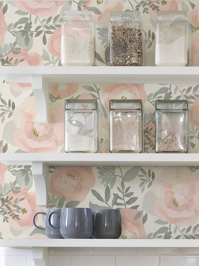 Peachy Keen Rose Peel & Stick Wallpaper with Whimsical Botanical Floral Pattern - NuWallpaper NUS3829
