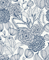 Secret Garden Navy Peel & Stick Wallpaper with Whimsical Botanical Floral Pattern - NuWallpaper NUS3830