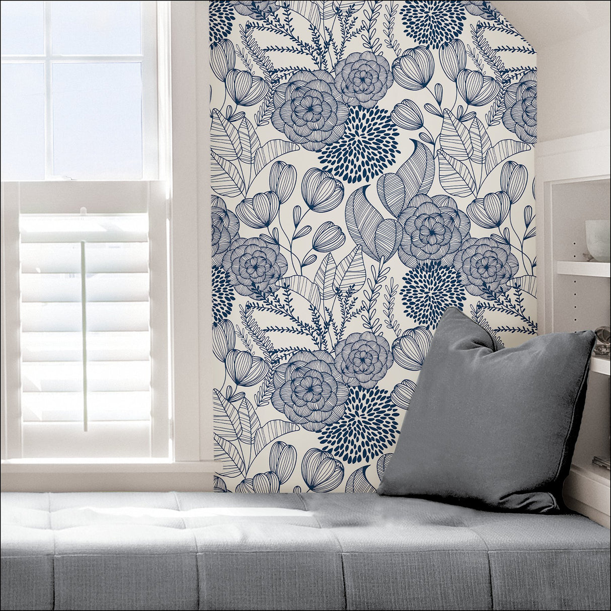 Secret Garden Navy Peel & Stick Wallpaper with Whimsical Botanical Floral Pattern - NuWallpaper NUS3830
