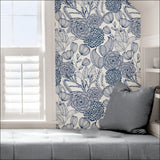 Secret Garden Navy Peel & Stick Wallpaper with Whimsical Botanical Floral Pattern - NuWallpaper NUS3830