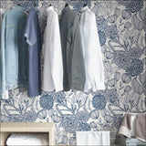 Secret Garden Navy Peel & Stick Wallpaper with Whimsical Botanical Floral Pattern - NuWallpaper NUS3830
