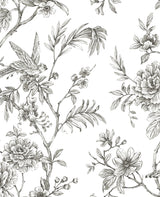 Longwood Charcoal Peel & Stick Wallpaper with Vintage Botanical Floral Pattern - NuWallpaper NUS3832