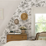 Longwood Charcoal Peel & Stick Wallpaper with Vintage Botanical Floral Pattern - NuWallpaper NUS3832