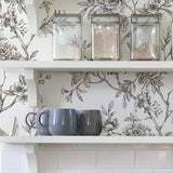 Longwood Charcoal Peel & Stick Wallpaper with Vintage Botanical Floral Pattern - NuWallpaper NUS3832