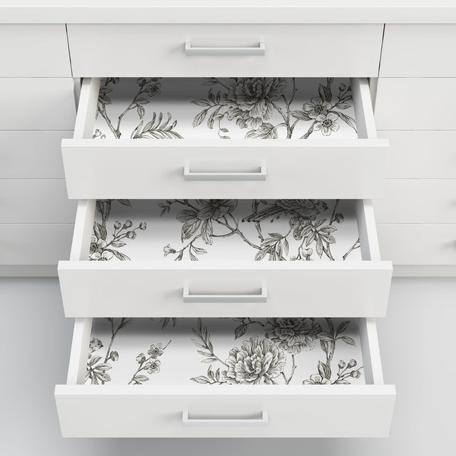 Longwood Charcoal Peel & Stick Wallpaper with Vintage Botanical Floral Pattern - NuWallpaper NUS3832
