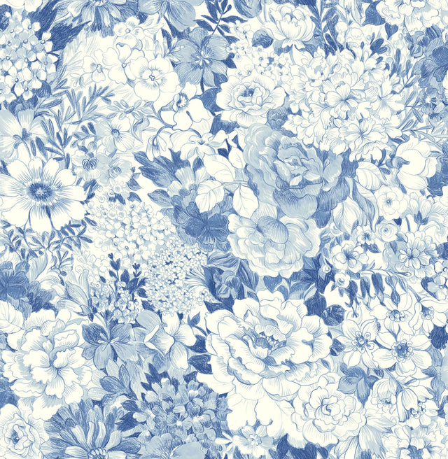 Empress Garden Indigo Peel & Stick Wallpaper with Metallic Modern Floral Pattern - NuWallpaper NUS3833