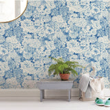 Empress Garden Indigo Peel & Stick Wallpaper with Metallic Modern Floral Pattern - NuWallpaper NUS3833