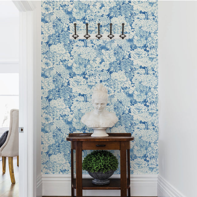 Empress Garden Indigo Peel & Stick Wallpaper with Metallic Modern Floral Pattern - NuWallpaper NUS3833