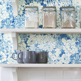 Empress Garden Indigo Peel & Stick Wallpaper with Metallic Modern Floral Pattern - NuWallpaper NUS3833