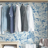 Empress Garden Indigo Peel & Stick Wallpaper with Metallic Modern Floral Pattern - NuWallpaper NUS3833