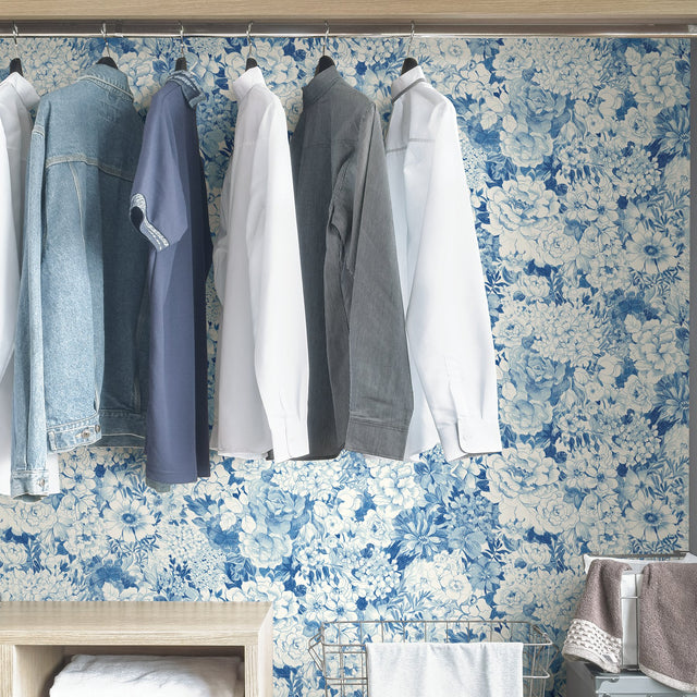 Empress Garden Indigo Peel & Stick Wallpaper with Metallic Modern Floral Pattern - NuWallpaper NUS3833
