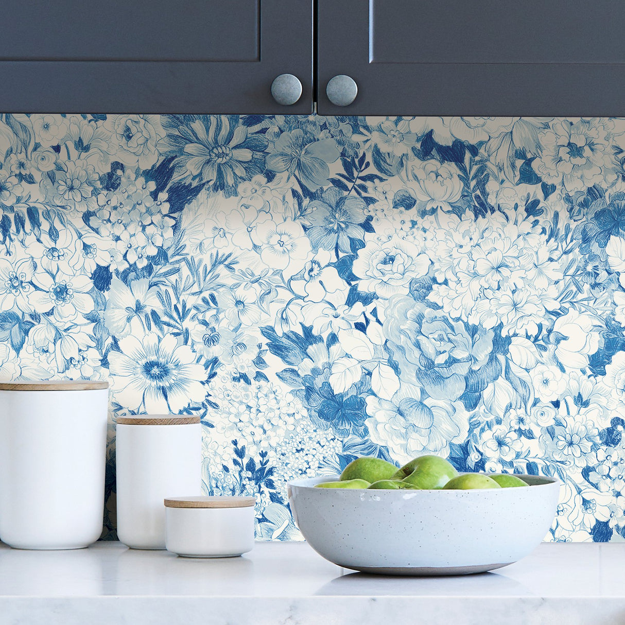 Empress Garden Indigo Peel & Stick Wallpaper with Metallic Modern Floral Pattern - NuWallpaper NUS3833