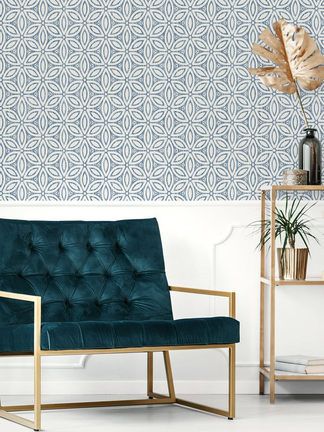 Hepatica Petal Blue Peel & Stick String Wallpaper with Modern Botanical Floral Pattern - NuWallpaper NUS3958