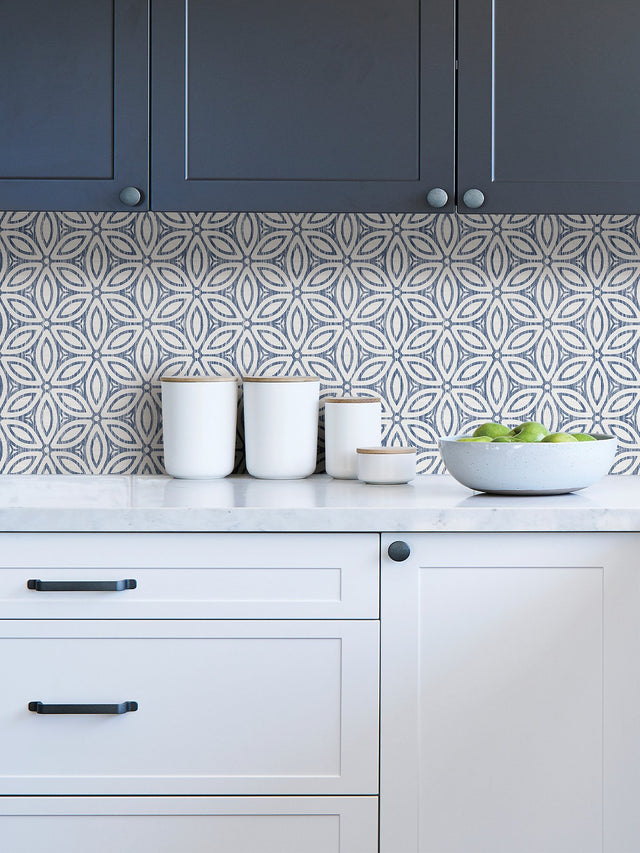 Hepatica Petal Blue Peel & Stick String Wallpaper with Modern Botanical Floral Pattern - NuWallpaper NUS3958