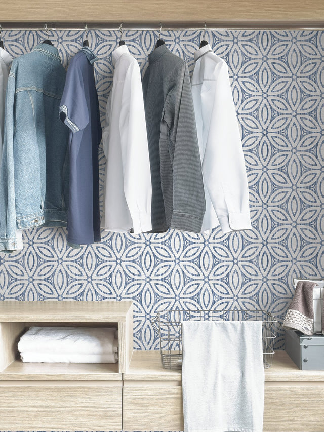 Hepatica Petal Blue Peel & Stick String Wallpaper with Modern Botanical Floral Pattern - NuWallpaper NUS3958