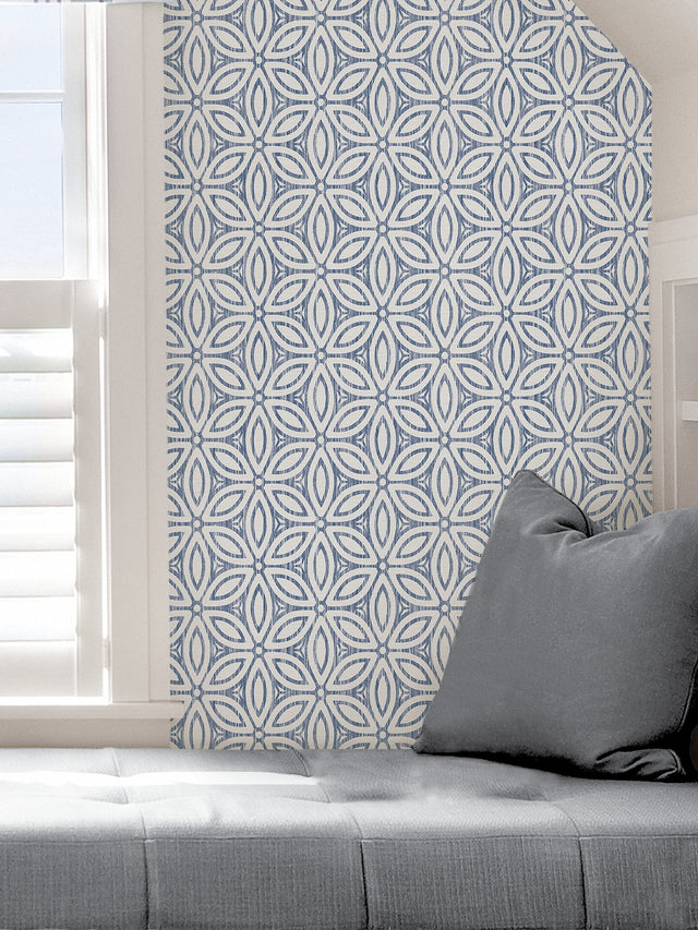 Hepatica Petal Blue Peel & Stick String Wallpaper with Modern Botanical Floral Pattern - NuWallpaper NUS3958