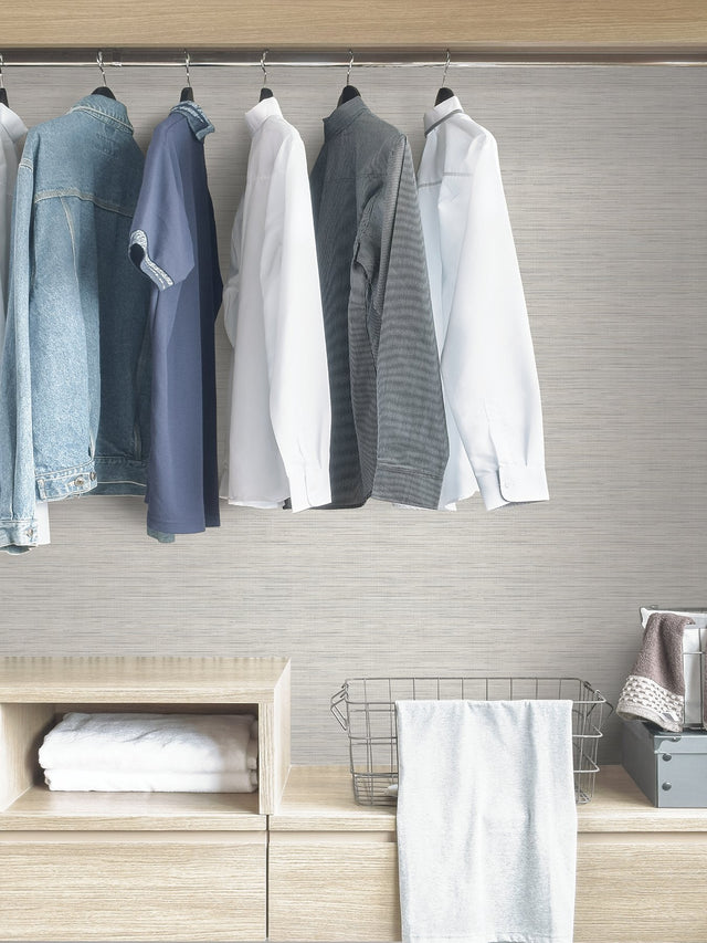 Crossweave Grey Peel & Stick Wallpaper with Textured String Effect - NuWallpaper NUS3960