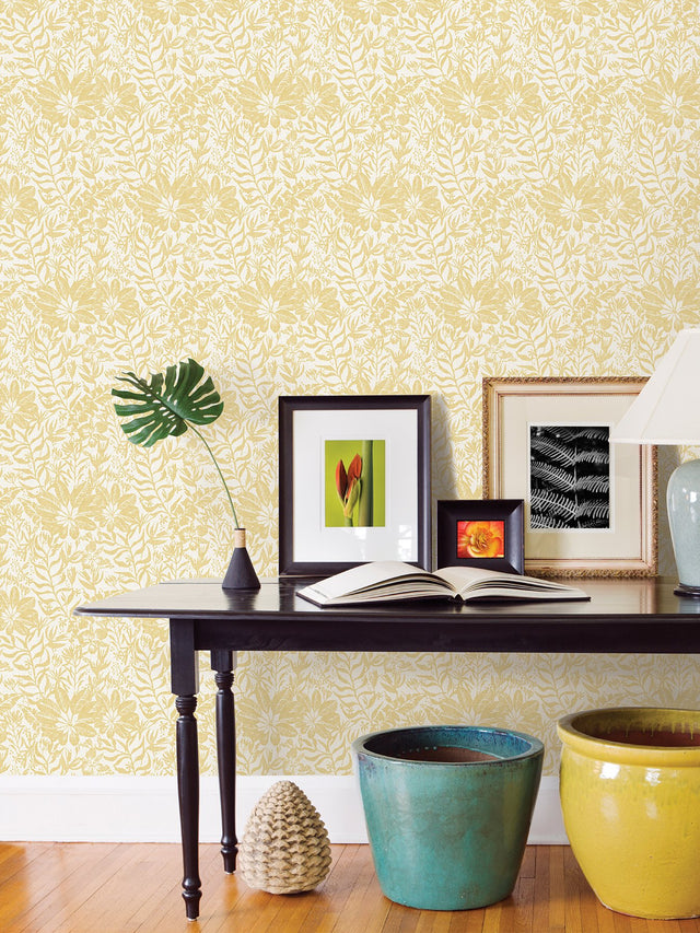 Foliole Yellow Peel & Stick Wallpaper with Botanical Leaf Motif - NuWallpaper NUS3999