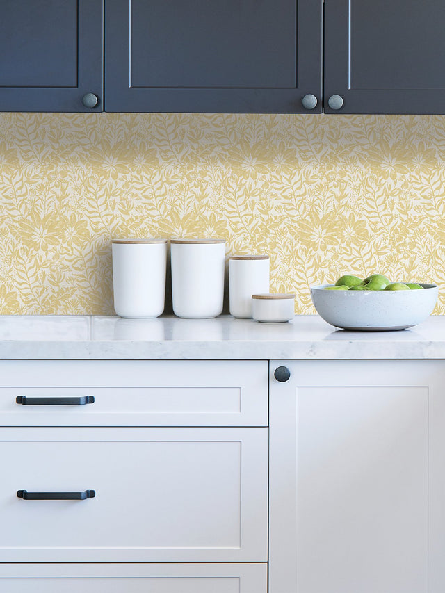 Foliole Yellow Peel & Stick Wallpaper with Botanical Leaf Motif - NuWallpaper NUS3999
