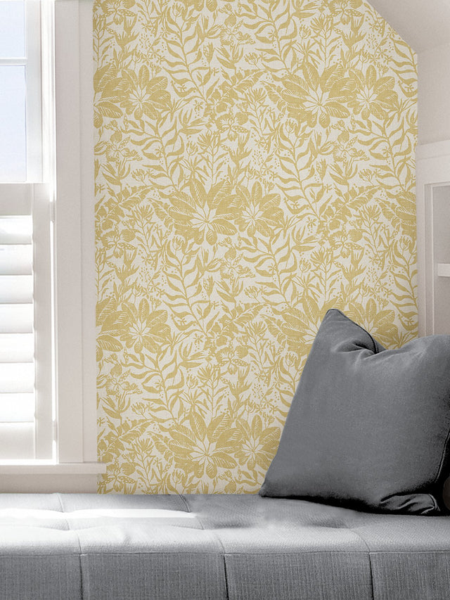Foliole Yellow Peel & Stick Wallpaper with Botanical Leaf Motif - NuWallpaper NUS3999