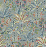 Kapok Grey Peel & Stick Wallpaper with Bohemian Botanical Trees Pattern - NuWallpaper NUS4003