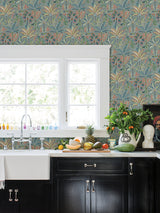 Kapok Grey Peel & Stick Wallpaper with Bohemian Botanical Trees Pattern - NuWallpaper NUS4003