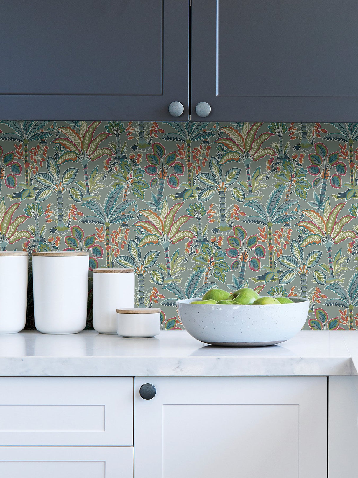 Kapok Grey Peel & Stick Wallpaper with Bohemian Botanical Trees Pattern - NuWallpaper NUS4003