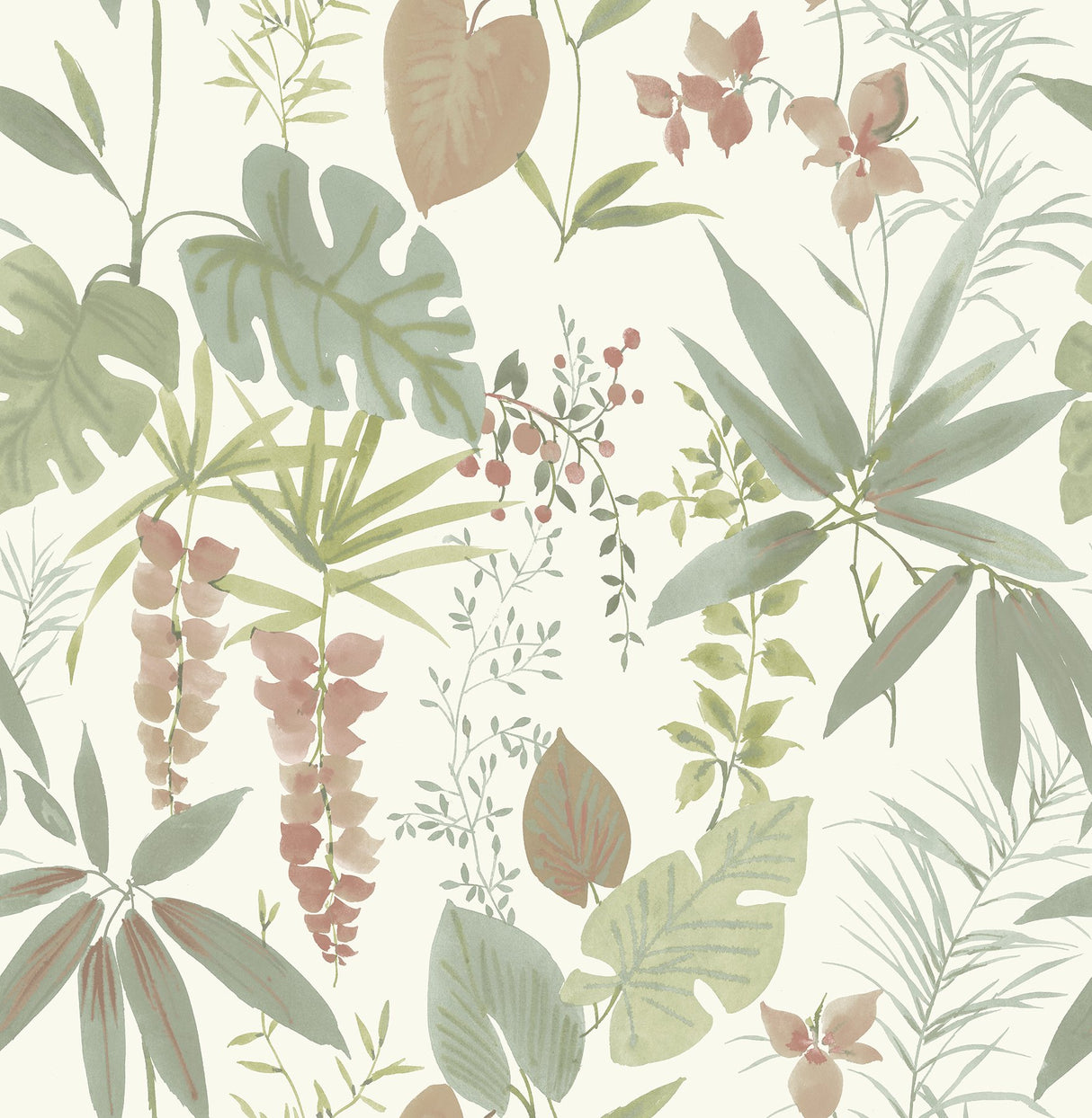 Maldives Warm Peel & Stick Wallpaper with Botanical Leaves Motif - Brewster NUS4007