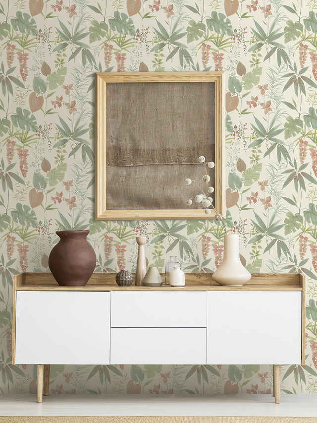 Maldives Warm Peel & Stick Wallpaper with Botanical Leaves Motif - Brewster NUS4007