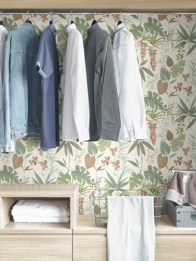 Maldives Warm Peel & Stick Wallpaper with Botanical Leaves Motif - Brewster NUS4007