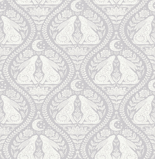 Moon Rabbit Grey Peel & Stick Wallpaper