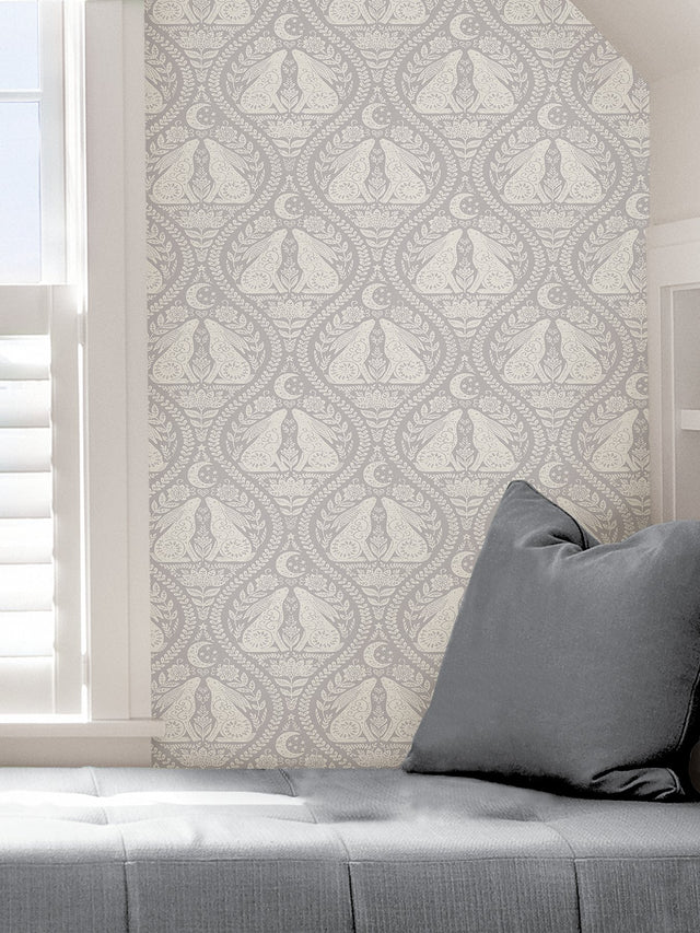 Moon Rabbit Grey Peel & Stick Wallpaper