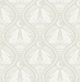 Moon Rabbit Cream Peel & Stick Wallpaper with Taupe Scandi Damask Ogee Pattern - NuWallpaper NUS4010