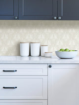 Moon Rabbit Cream Peel & Stick Wallpaper with Taupe Scandi Damask Ogee Pattern - NuWallpaper NUS4010