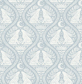 Moon Rabbit Blue Peel & Stick Wallpaper with Scandi Ogee Damask - NuWallpaper NUS4011