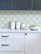 Moon Rabbit Blue Peel & Stick Wallpaper with Scandi Ogee Damask - NuWallpaper NUS4011