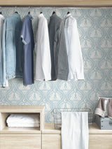 Moon Rabbit Blue Peel & Stick Wallpaper with Scandi Ogee Damask - NuWallpaper NUS4011