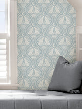 Moon Rabbit Blue Peel & Stick Wallpaper with Scandi Ogee Damask - NuWallpaper NUS4011