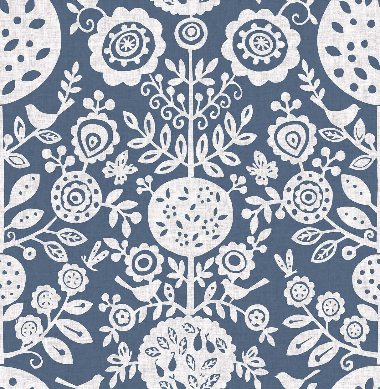 Anya Navy Peel & Stick Wallpaper with Scandinavian Botanical Floral Motif - NuWallpaper NUS4031