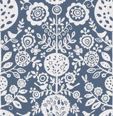 Anya Navy Peel & Stick Wallpaper with Scandinavian Botanical Floral Motif - NuWallpaper NUS4031