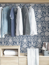 Anya Navy Peel & Stick Wallpaper with Scandinavian Botanical Floral Motif - NuWallpaper NUS4031