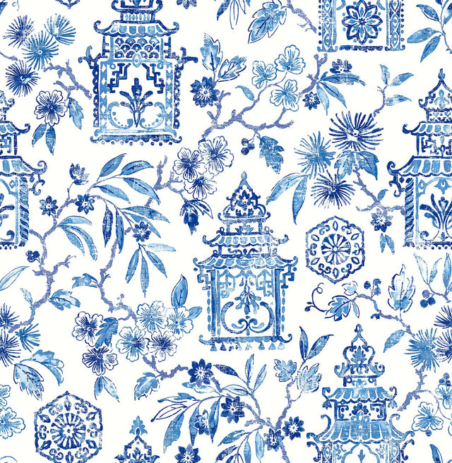 Danson Blue Peel & Stick Wallpaper with Botanical Novelty Motif - NuWallpaper NUS4035