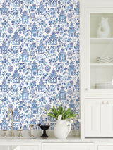 Danson Blue Peel & Stick Wallpaper with Botanical Novelty Motif - NuWallpaper NUS4035