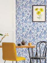 Danson Blue Peel & Stick Wallpaper with Botanical Novelty Motif - NuWallpaper NUS4035