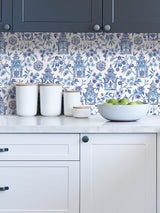 Danson Blue Peel & Stick Wallpaper with Botanical Novelty Motif - NuWallpaper NUS4035