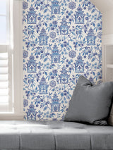 Danson Blue Peel & Stick Wallpaper with Botanical Novelty Motif - NuWallpaper NUS4035