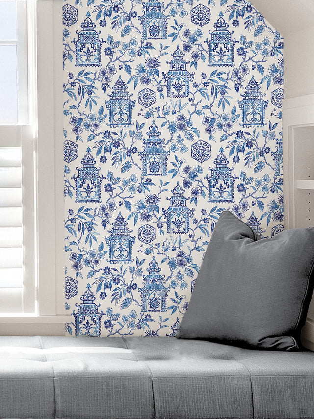 Danson Blue Peel & Stick Wallpaper with Botanical Novelty Motif - NuWallpaper NUS4035