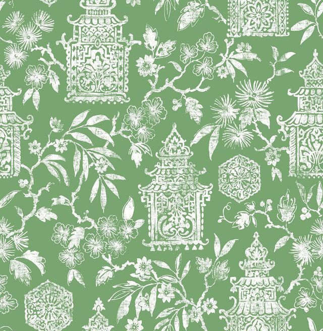 Danson Green Peel & Stick Wallpaper with Botanical Novelty Motif - NuWallpaper NUS4036
